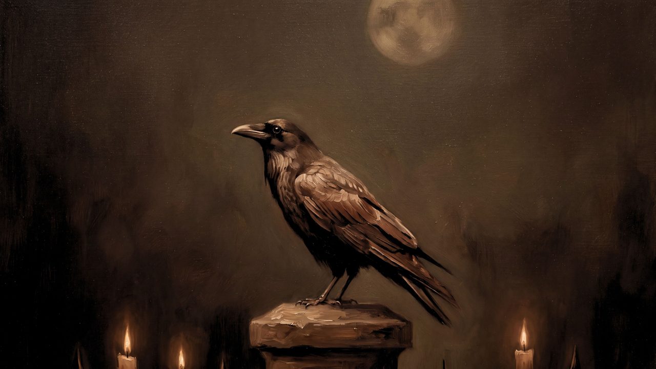 Fall Frame TV Art, Vintage Autumn Oil Painting (Raven by Candlelight)