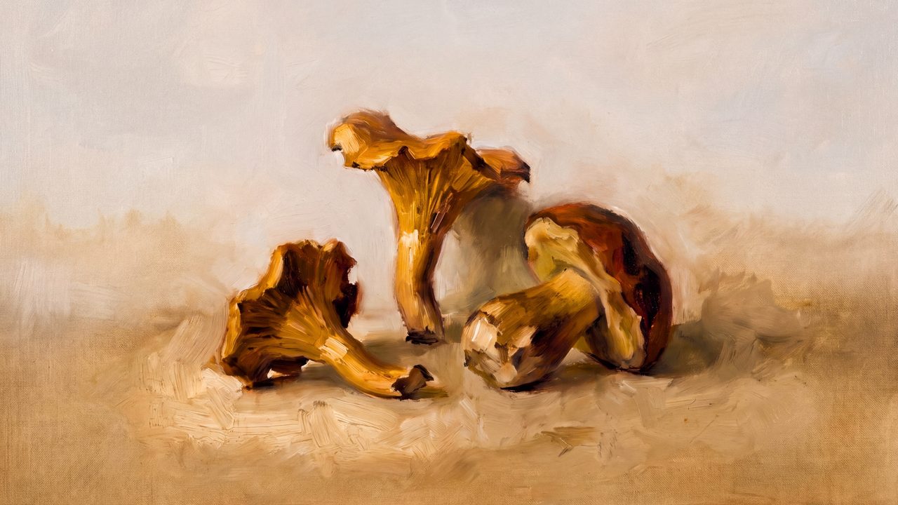 Fall Frame TV Art, Vintage Autumn Oil Painting (Chanterelle Mushrooms)