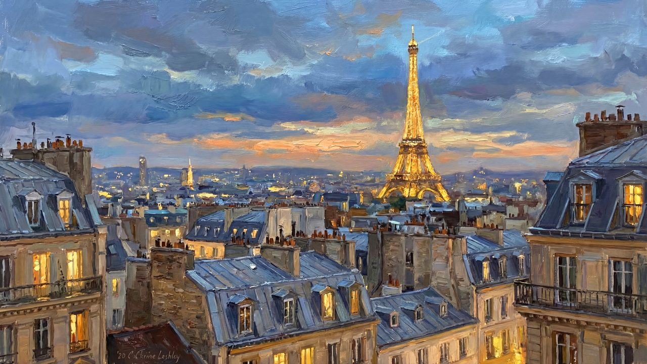 Samsung Frame TV Art Paris Skyline • Eiffel Tower Sunset Painting • Romantic Cityscape Wall Art