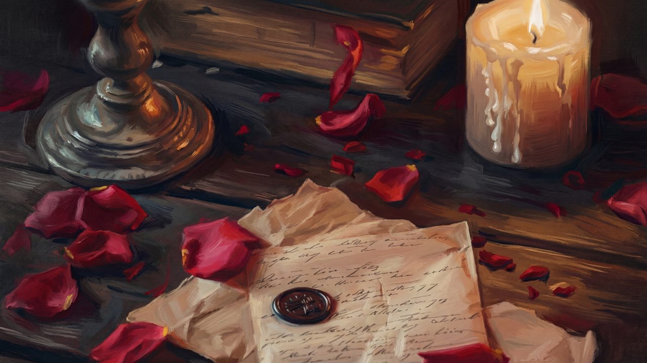 Valentine Frame TV Art, Romantic Vintage Oil Painting (Love Letter by Candlelight)