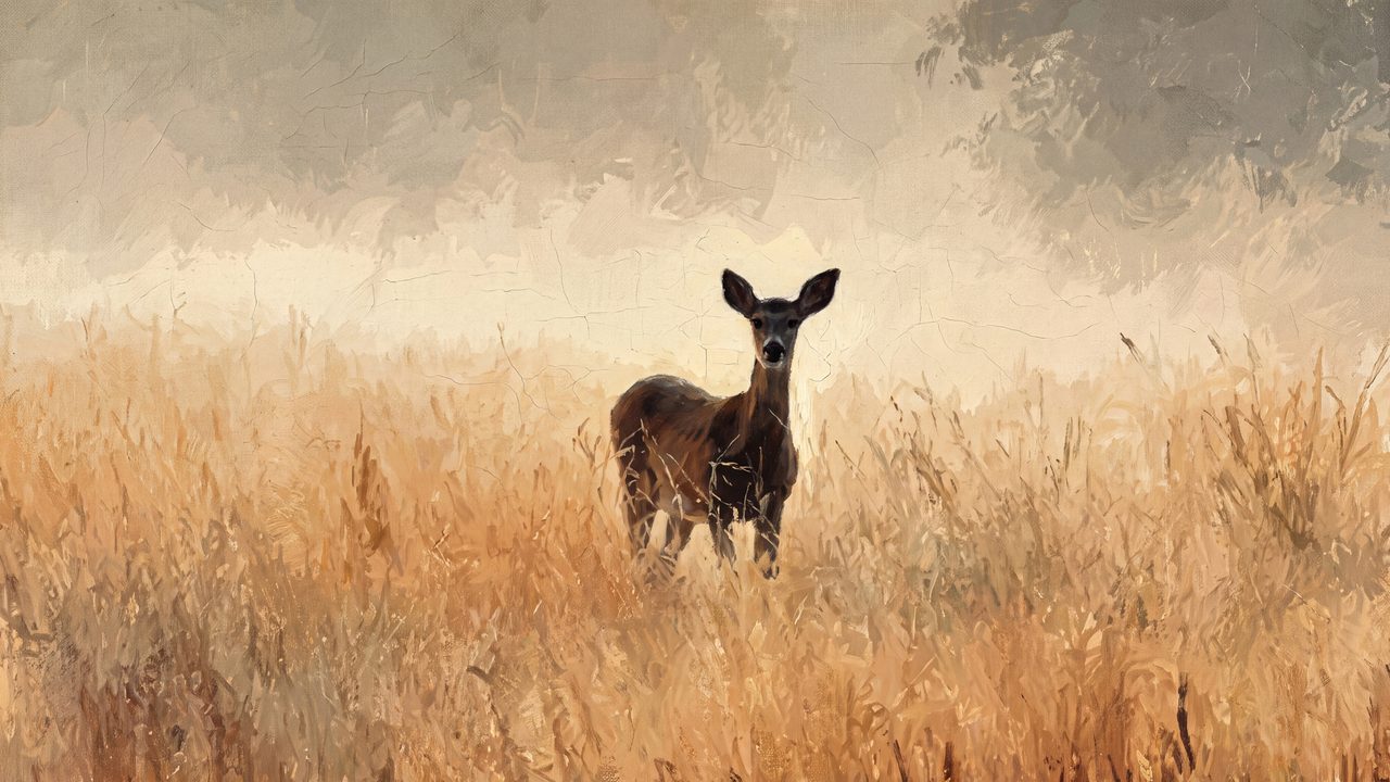 Fall Frame TV Art, Vintage Autumn Oil Painting (Fawn in Golden Grass)