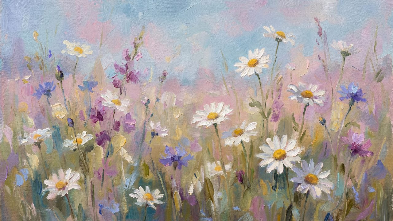 Spring Flower Field Samsung Frame TV Art, Wildflower Meadow Oil Painting, Floral TV Decor, Cottagecore Wall Art