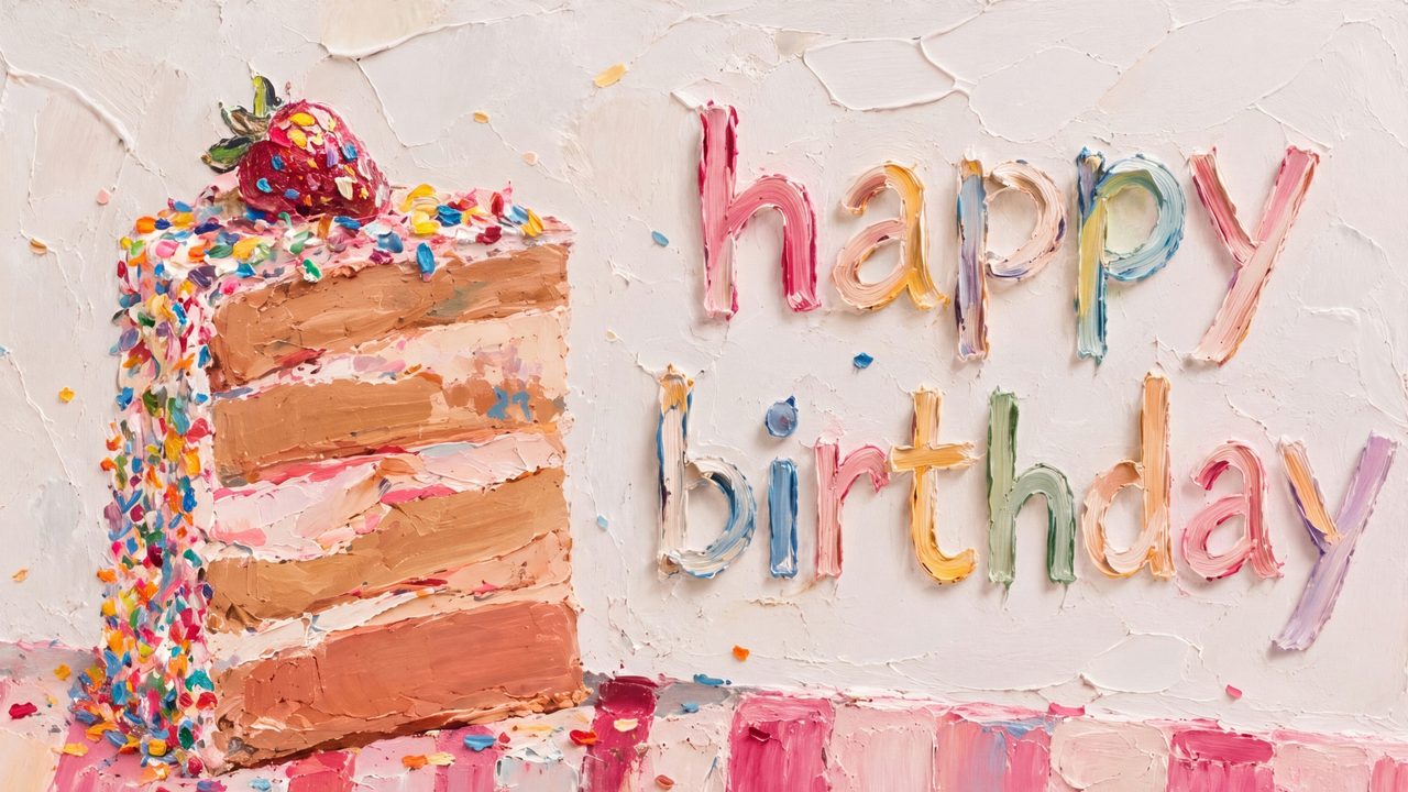 Happy Birthday Frame TV Art, Colorful Party TV Background (Sprinkle Cake Slice Birthday)
