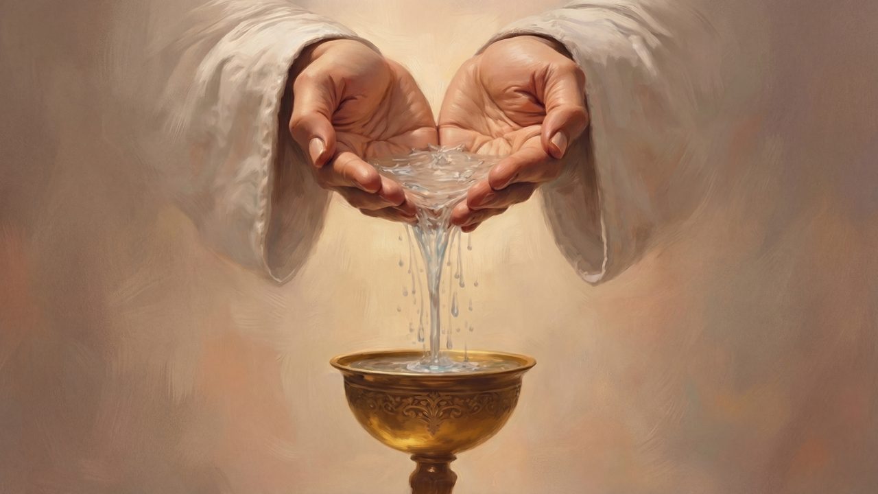 Christian Frame TV Art, Jesus Religious Oil Painting (Hands Pouring Water into Chalice)