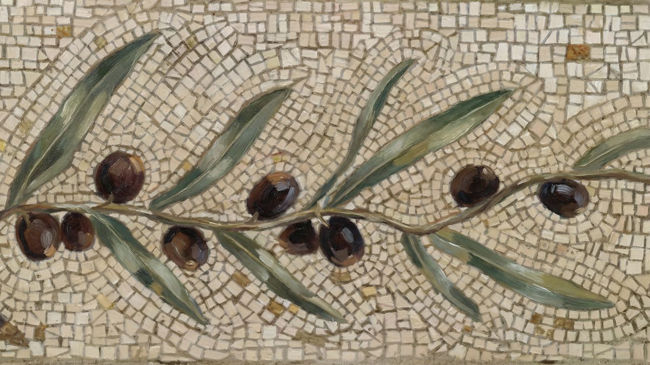 Vintage Frame TV Art, Antique Landscape Oil Painting (Olive Branch Mosaic)