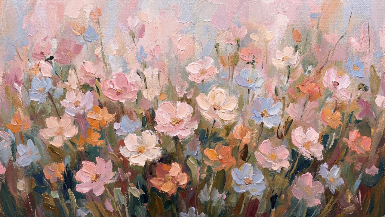 Valentine Frame TV Art, Romantic Vintage Oil Painting (Pastel Flower Field)