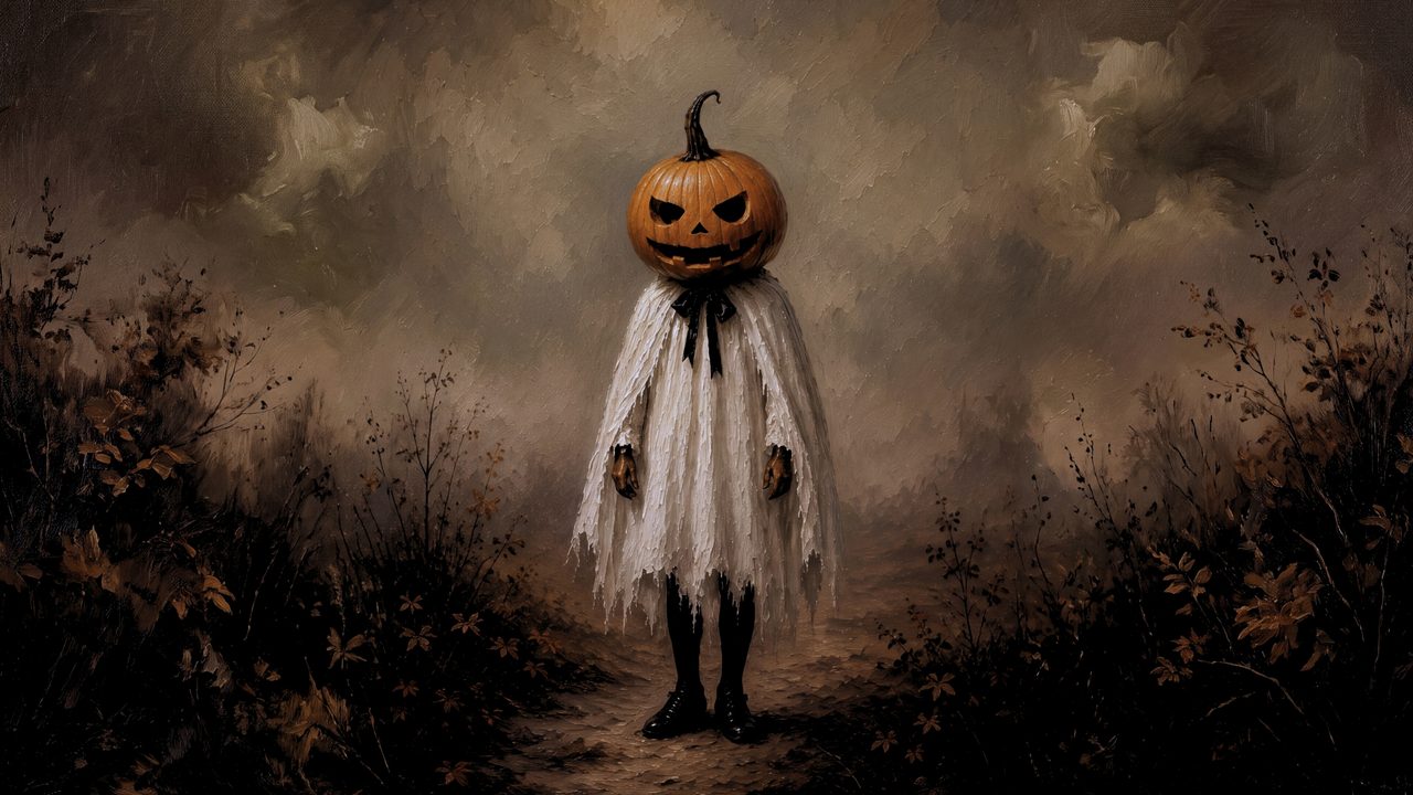 Fall Frame TV Art, Vintage Autumn Oil Painting (Pumpkin Head Scarecrow)