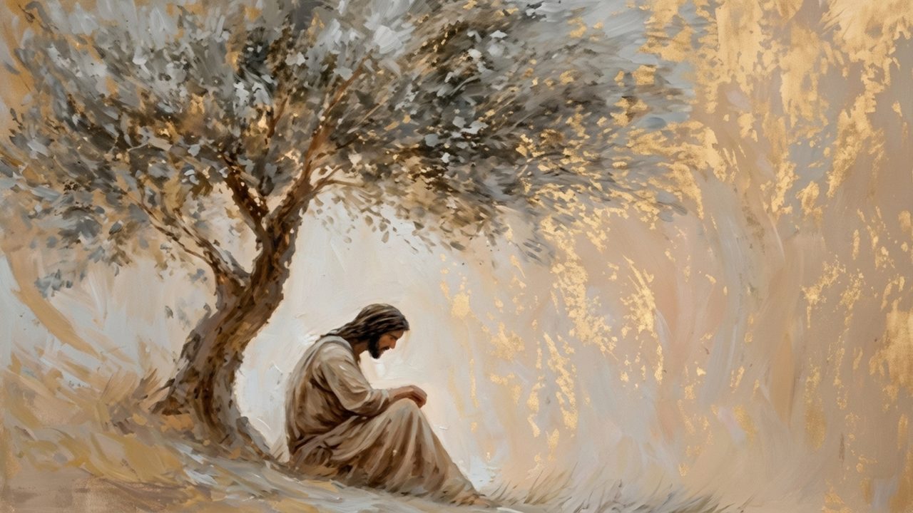 Christian Frame TV Art, Jesus Religious Oil Painting (Jesus Praying Under Olive Tree)