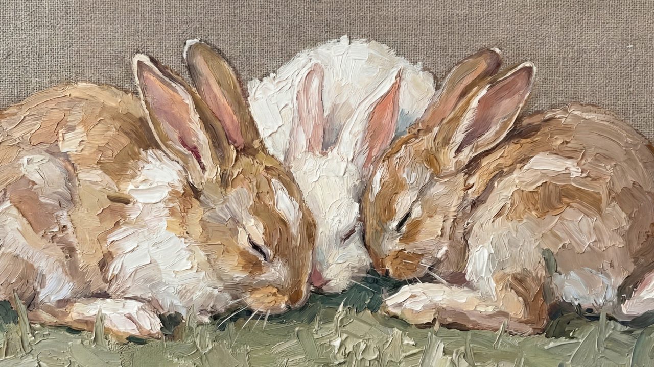 Vintage Sleeping Bunnies Frame Tv Art, Spring Oil Painting Samsung Frame Tv, 4K Bunny Tv Art, Cute Rabbit Screensaver