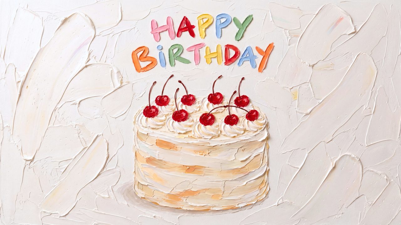 Happy Birthday Frame TV Art, Colorful Party TV Background (Cherry Topped Birthday Cake)