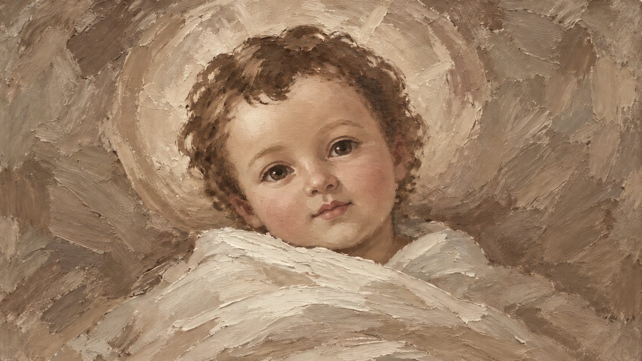 Christian Frame TV Art, Jesus Religious Oil Painting (Baby Jesus in Swaddling)