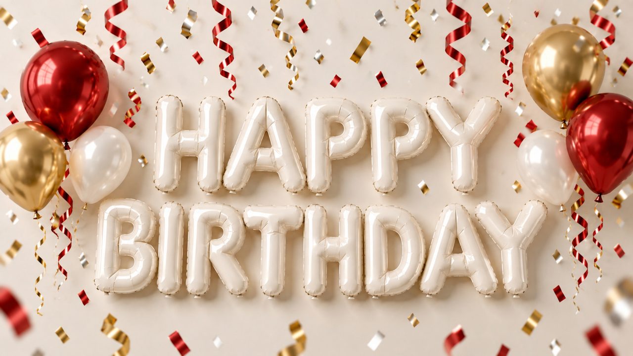 Happy Birthday Frame TV Art, Colorful Party TV Background (Happy Birthday Red Balloons)