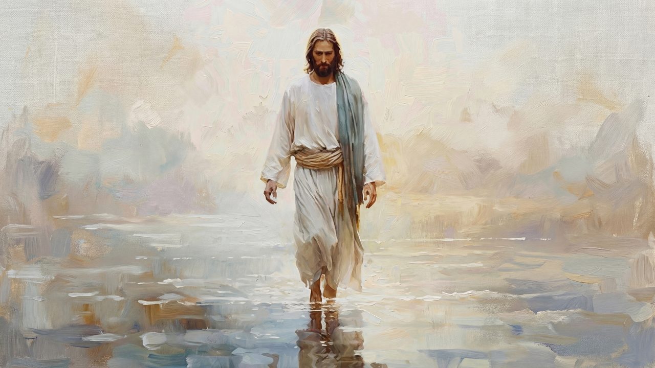 Jesus Walking on Water Samsung Frame TV Art, Christian Religious Screen Decor, Christ Miracle Oil Painting