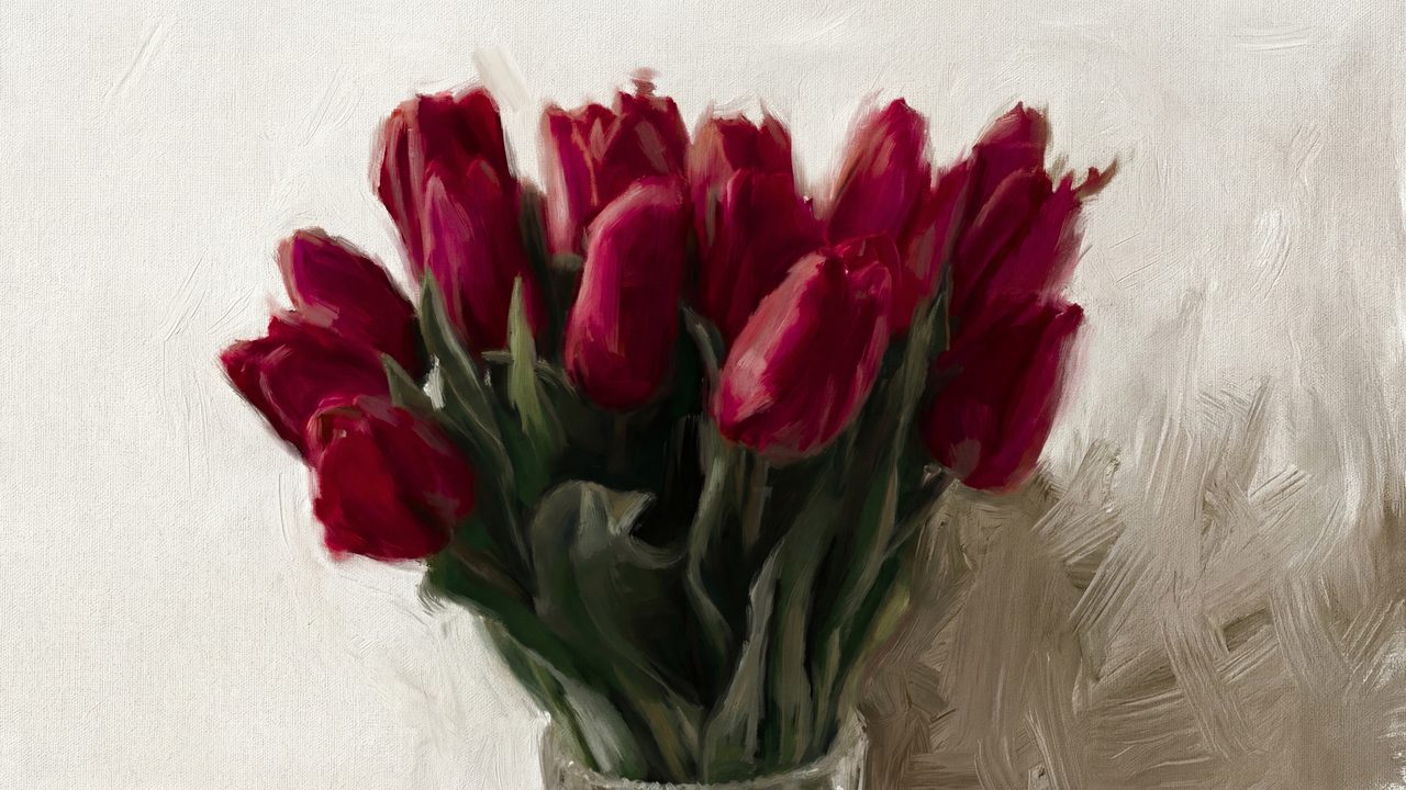 Samsung Frame TV Art Valentine's Day | Red Tulips Bouquet Oil Painting | Spring Floral Still Life | Farmhouse Decor |