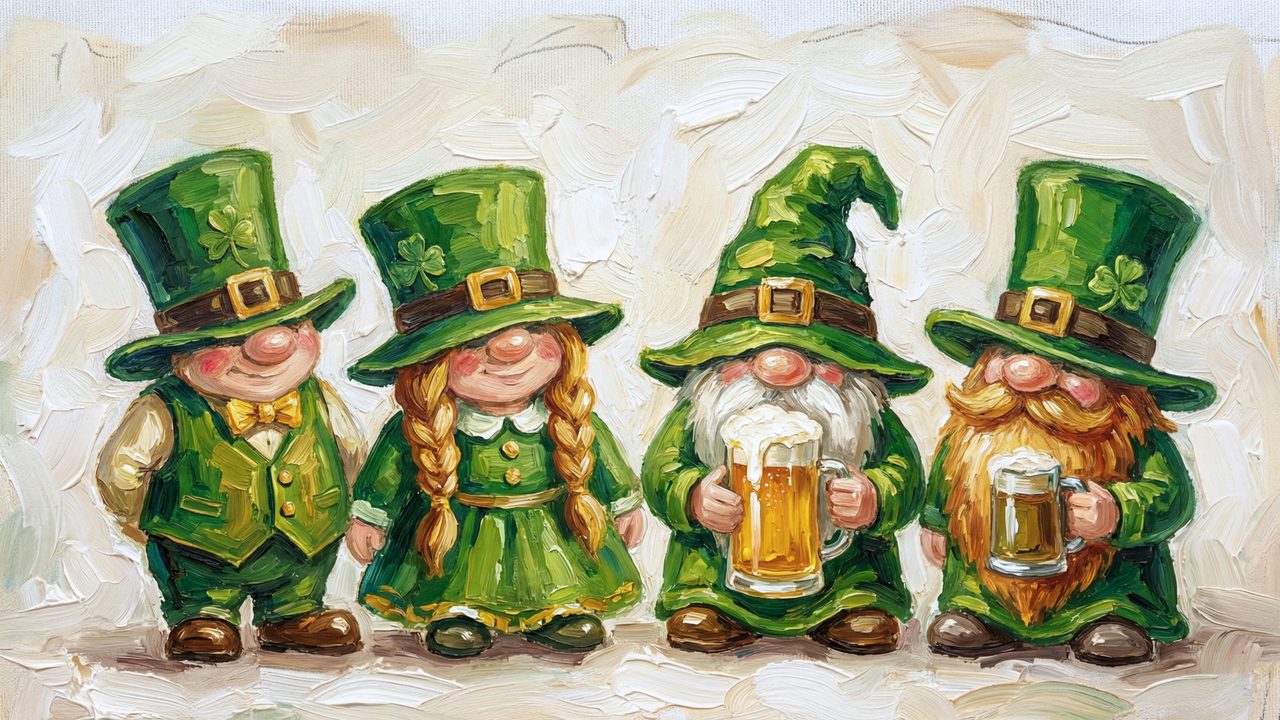 St. Patrick’s Day Samsung Frame TV Art, Lucky Gnomes TV Decor, Green Aesthetic Screen Art, Irish Holiday Background