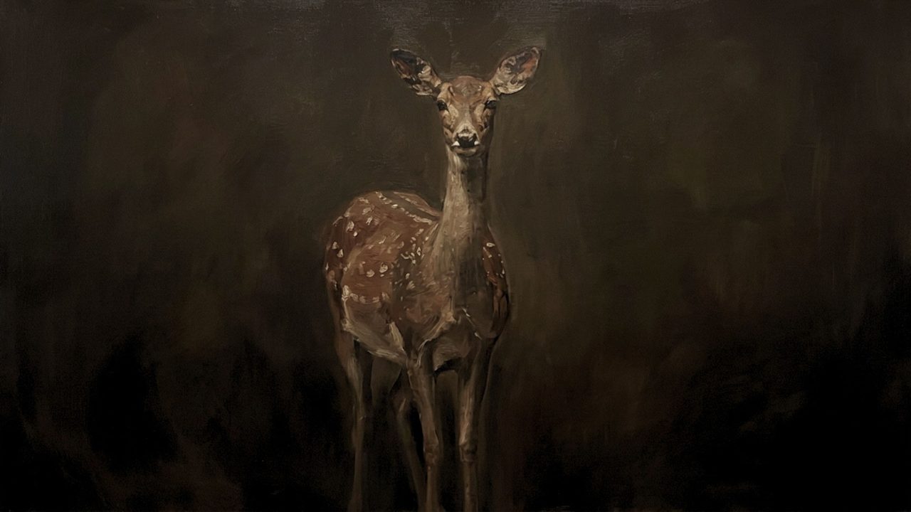 Fall Frame TV Art, Vintage Autumn Oil Painting (Fawn in Dark Woods)