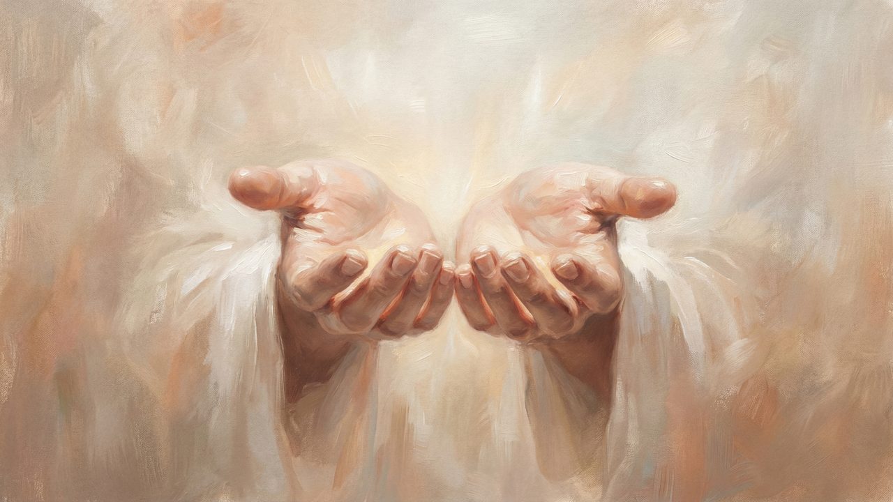 Christian Frame TV Art, Jesus Religious Oil Painting (Open Hands in Light)