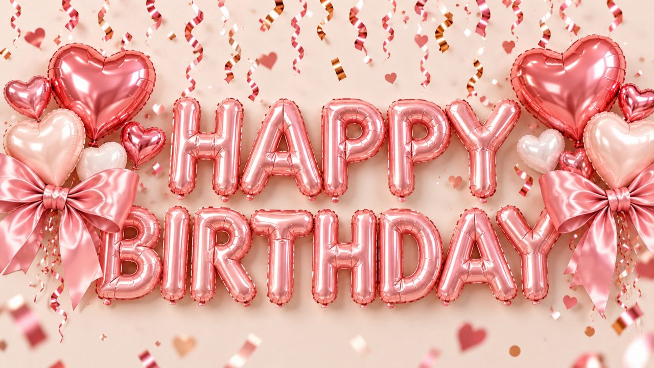 Happy Birthday Frame TV Art, Colorful Party TV Background (Pink Birthday with Bows)