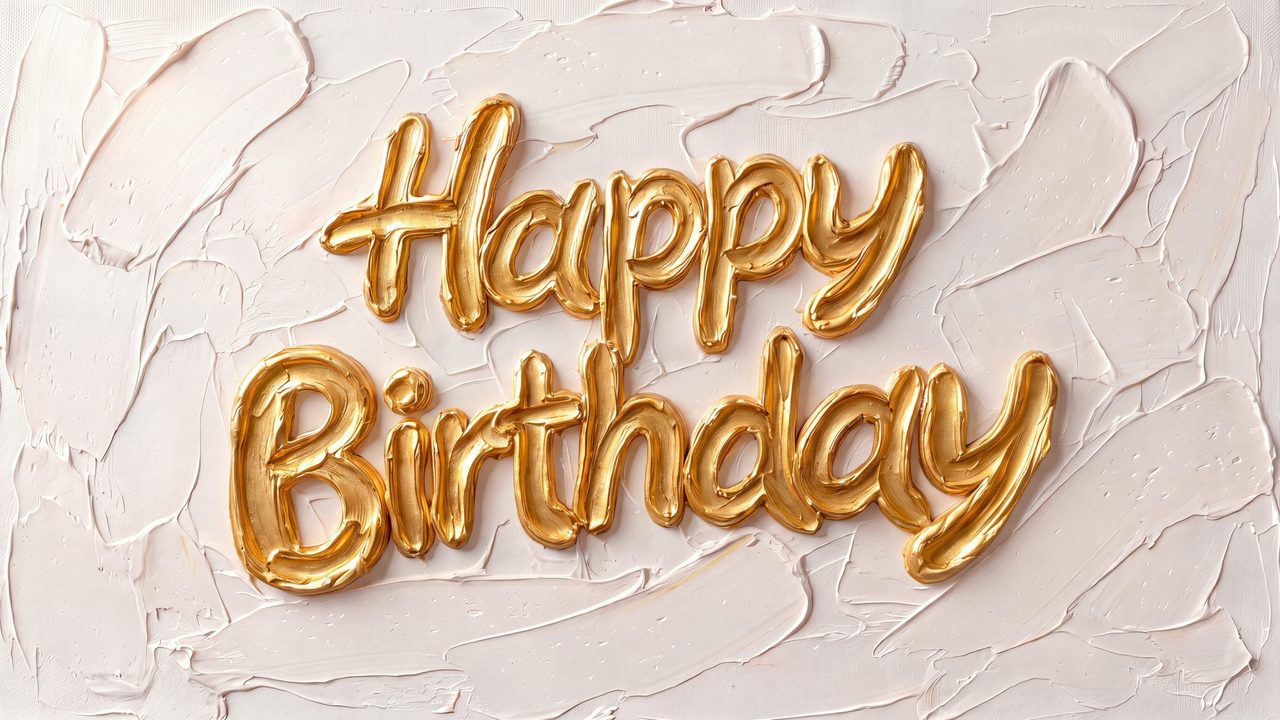 Happy Birthday Frame TV Art, Colorful Party TV Background (Gold Script on Plaster)