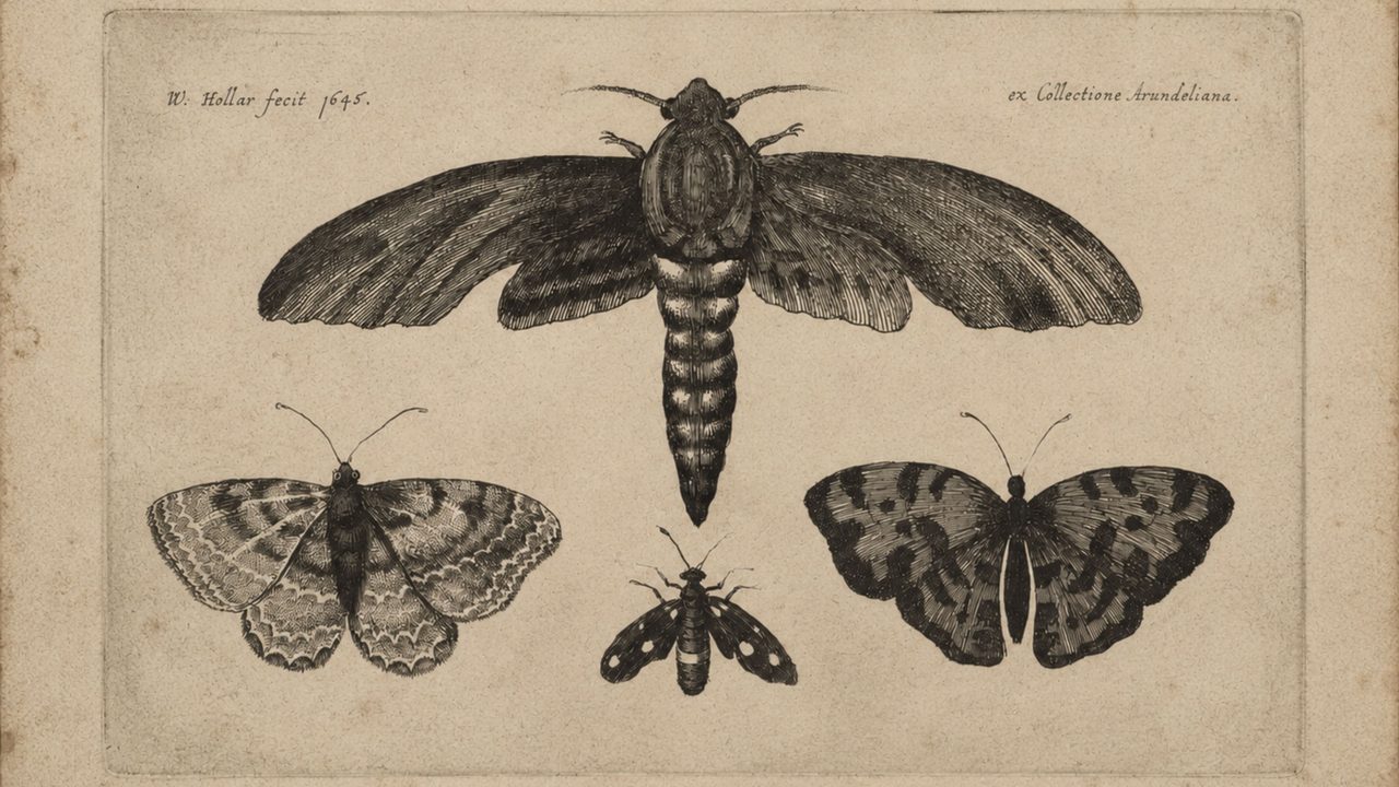 Halloween Frame TV Art, Vintage Moody Oil Painting (Moth Specimen Sketches)