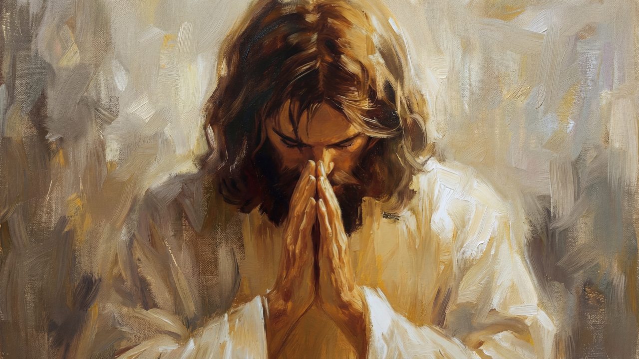 Jesus Praying TV Art, Christ in Deep Prayer Christian Oil Painting, Spiritual Faith Samsung Frame TV Art