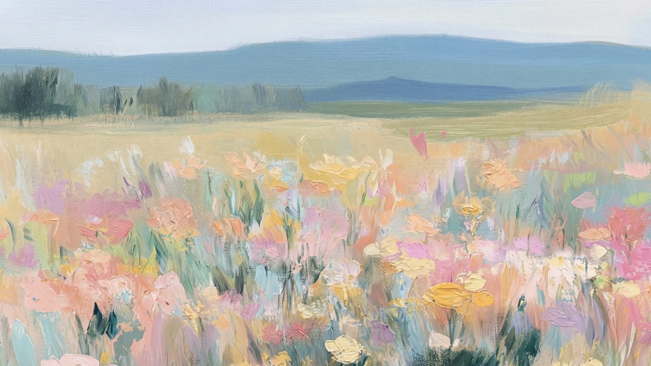 Easter Frame TV Art, Pastel Spring Oil Painting (Pastel Flower Field)