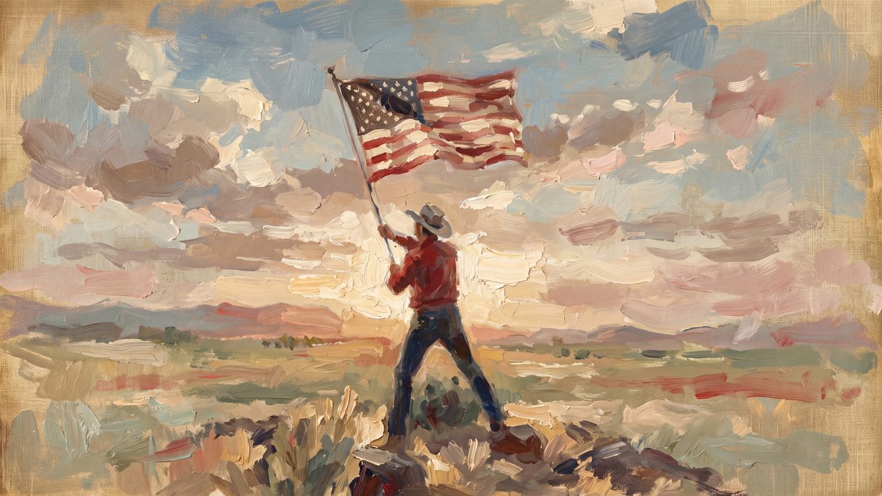 4th of July Frame TV Art, Patriotic American Oil Painting (Man Waving American Flag)