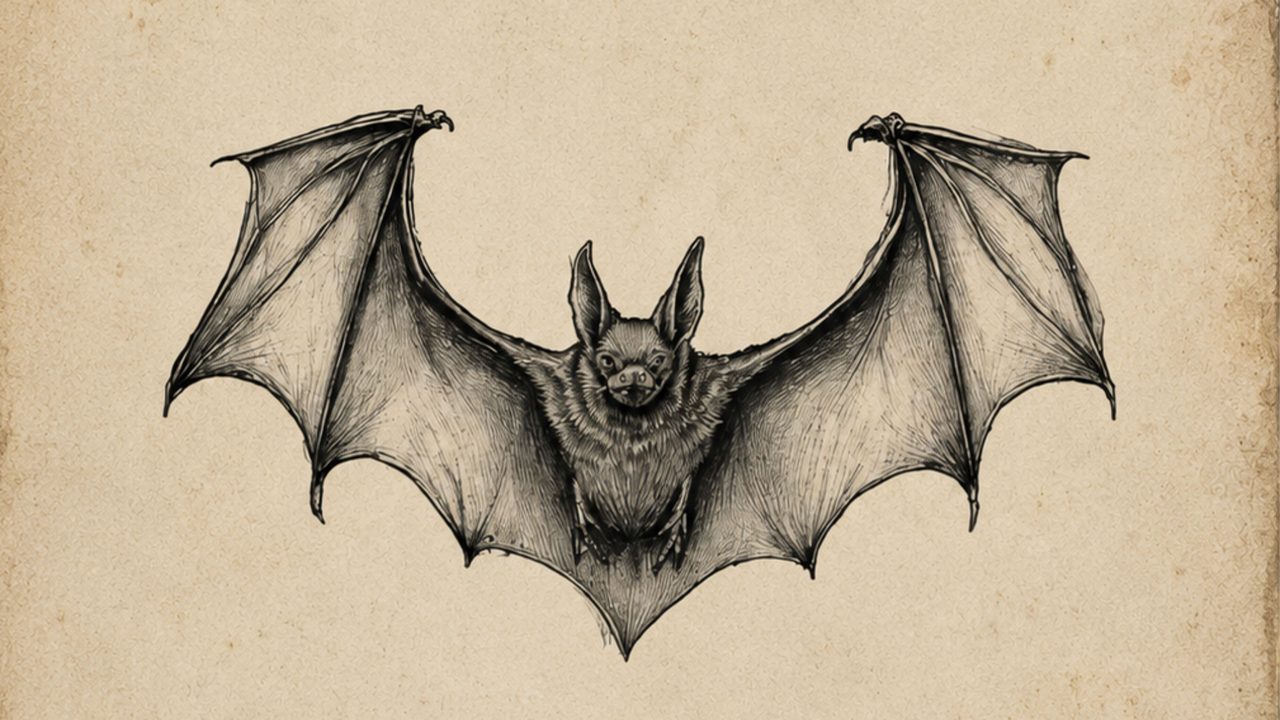 Halloween Frame TV Art, Vintage Moody Oil Painting (Bat with Spread Wings)