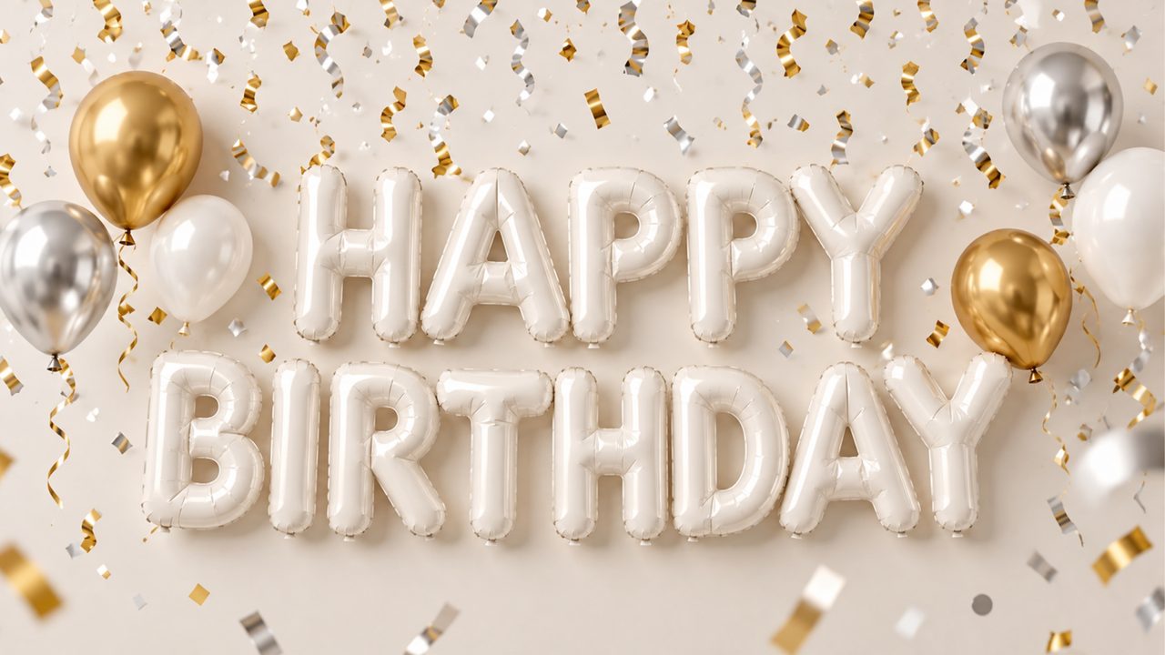 Happy Birthday Frame TV Art, Colorful Party TV Background (Happy Birthday Gold Balloons)