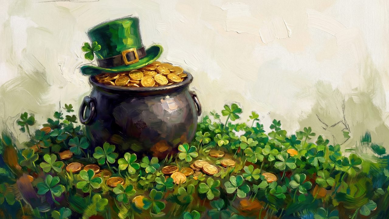 St. Patrick’s Day Samsung Frame TV Art, Pot of Gold TV Decor, Lucky Clover Screen Art, Green Aesthetic Frame TV