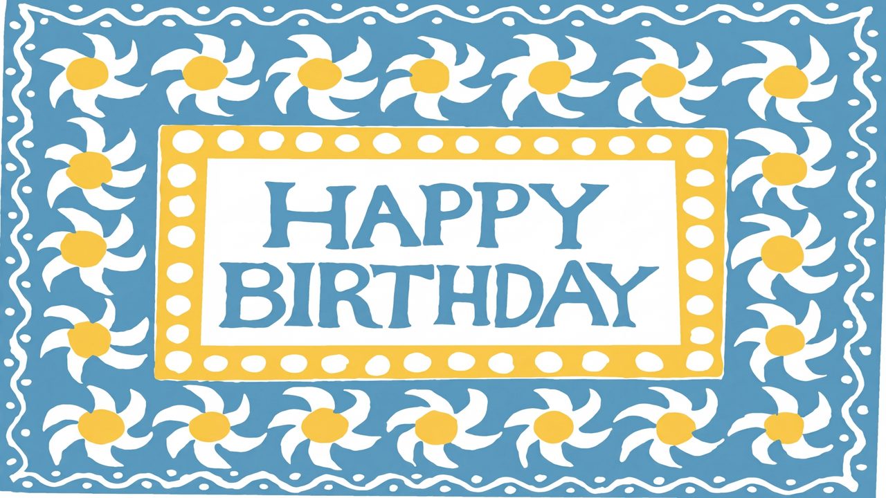 Happy Birthday Frame TV Art, Colorful Party TV Background (Blue Tile Pattern Birthday)