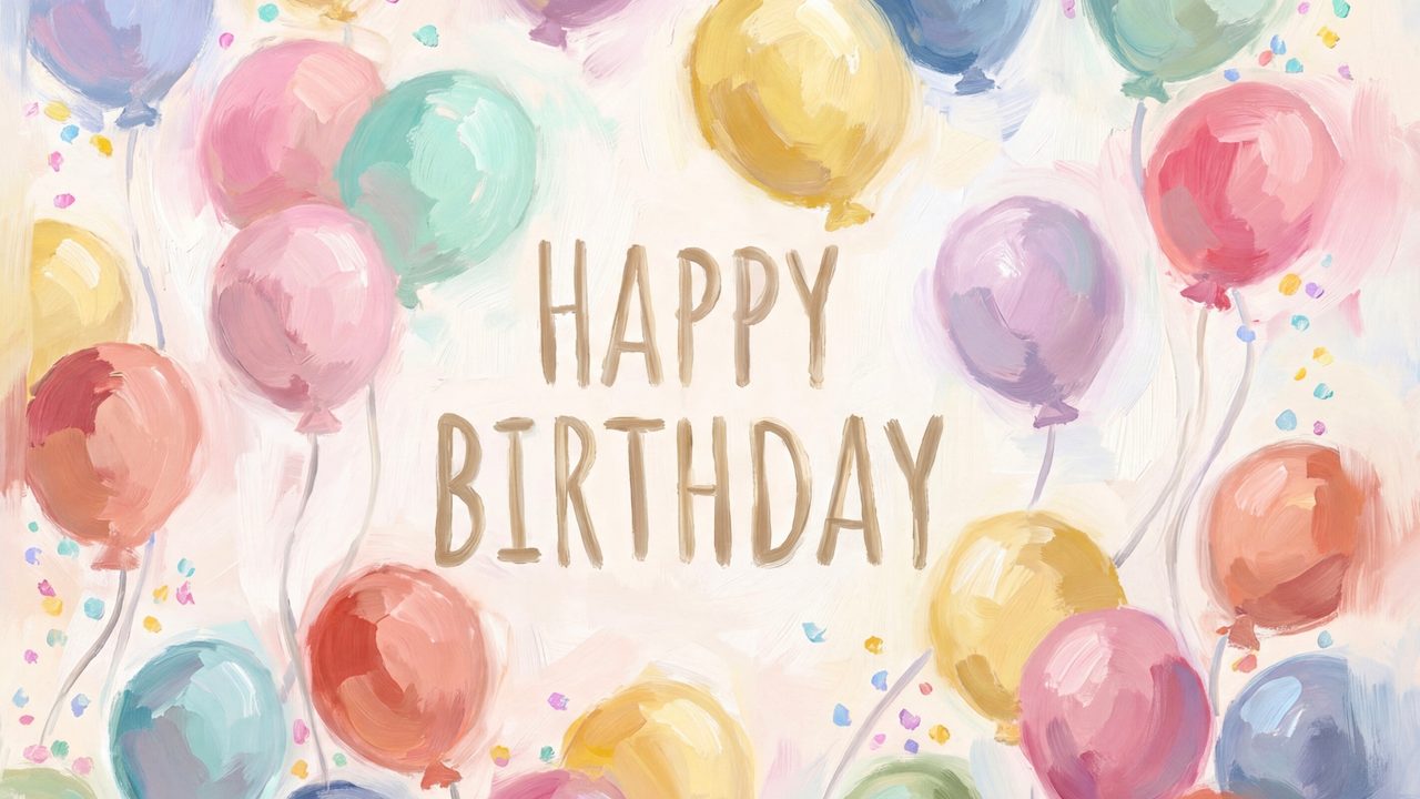 Happy Birthday Frame TV Art, Colorful Party TV Background (Happy Birthday Pastel Balloons 2)