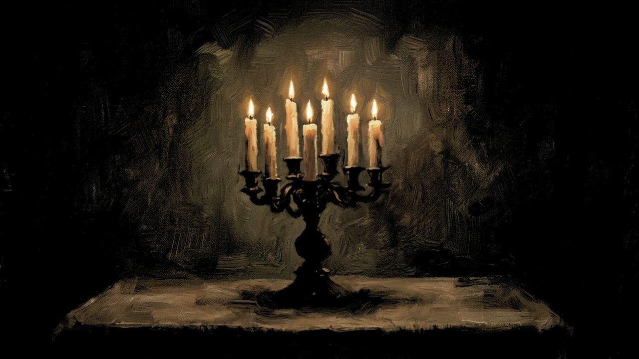 Dark Academia Frame TV Art, Moody Vintage Oil Painting (Candelabra in Darkness)