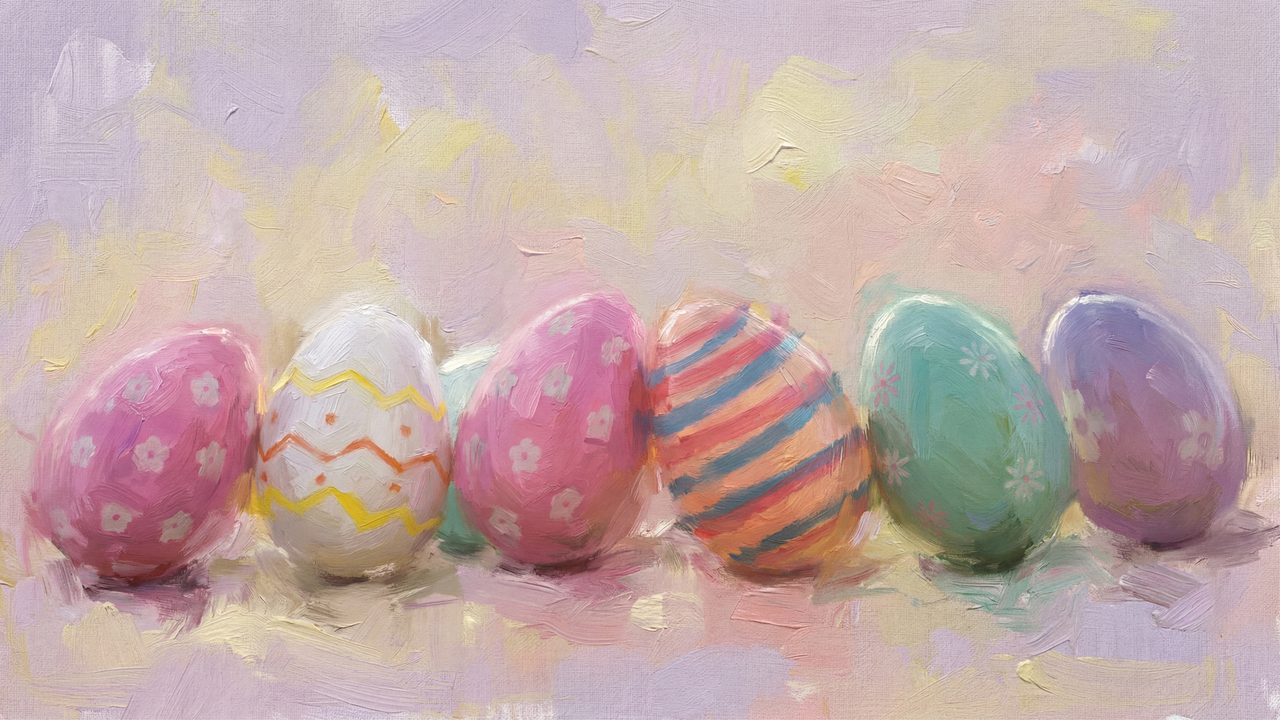 Pastel Easter Eggs Samsung Frame TV Art, Spring TV Decor, Holiday Oil Painting, 4K, Aesthetic Easter Wallpaper