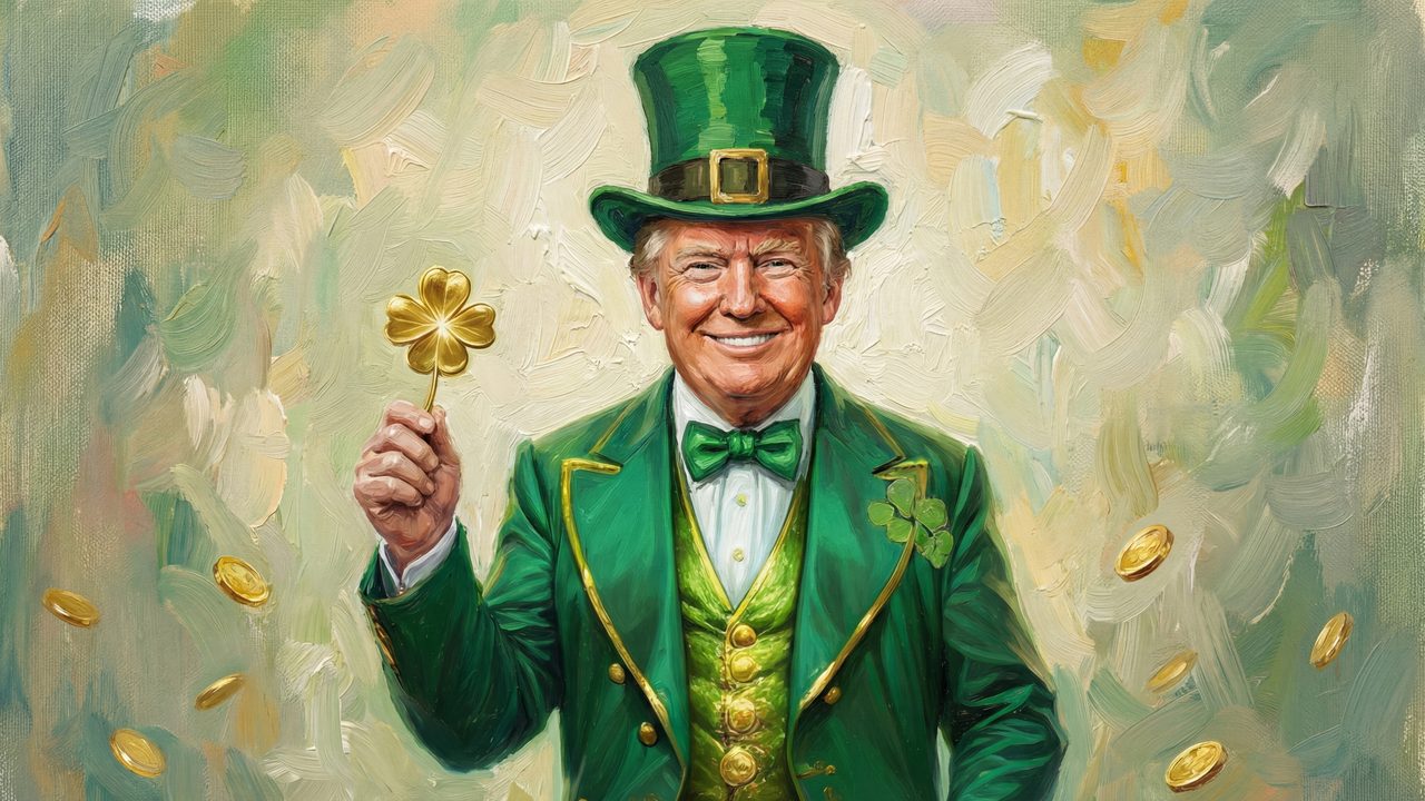 St. Patrick’s Day Samsung Frame TV Art, Lucky Charm Oil Painting, Green Hat & Golden Clover