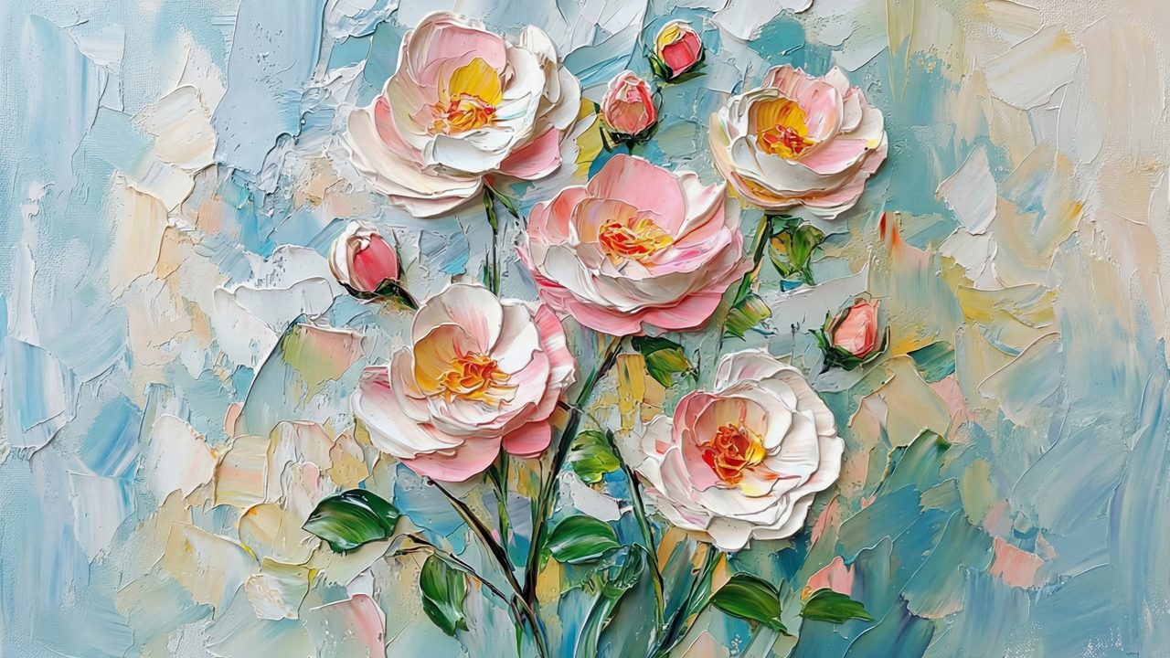 Spring Frame TV Art, Vintage Floral Landscape Oil Painting (Pink Peony Bouquet)