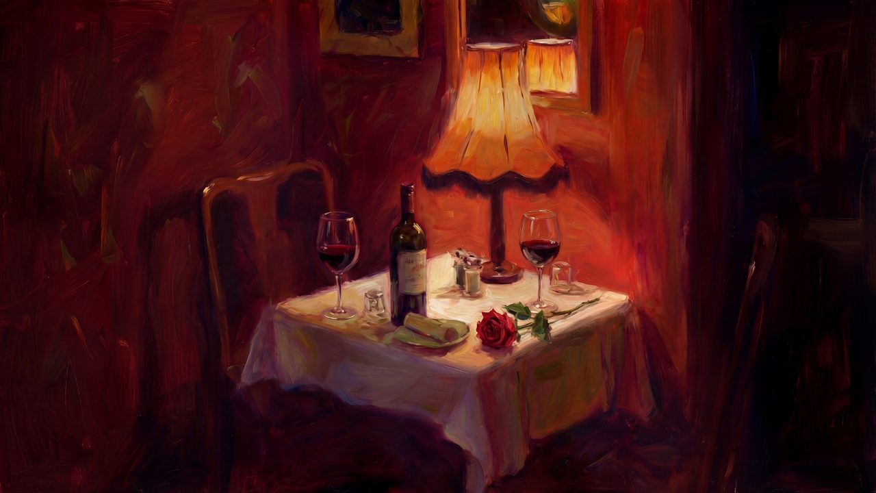 Romantic Candlelight Dinner Samsung Frame TV Art, Wine and Roses Still Life, Vintage Oil Painting