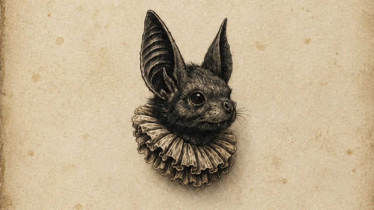 Halloween Frame TV Art, Vintage Moody Oil Painting (Bat with Ruffled Collar)