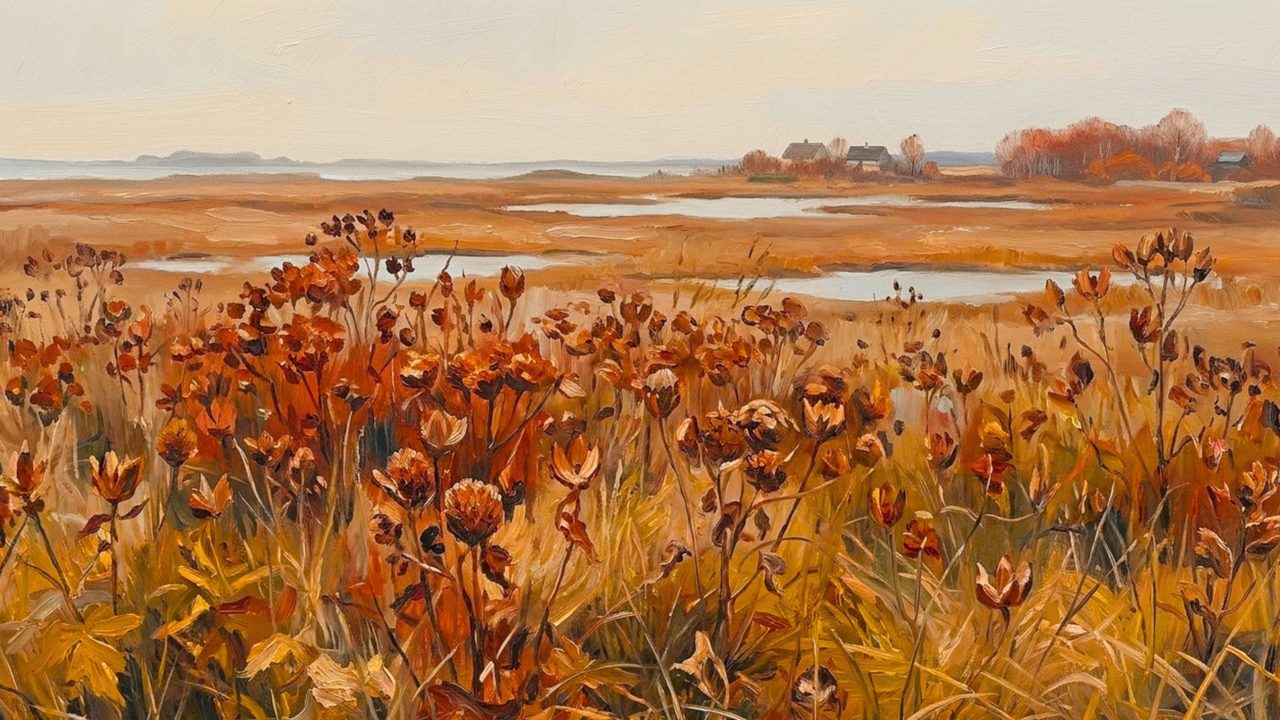 Fall Frame TV Art, Vintage Autumn Oil Painting (Autumn Marsh Wildflowers)