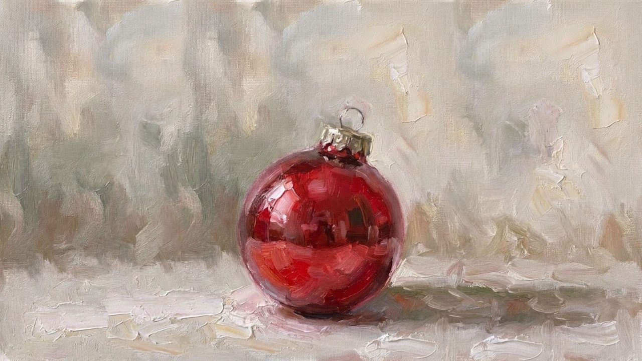 Christmas Frame TV Art, Vintage Holiday Oil Painting (Red Christmas Ornament)
