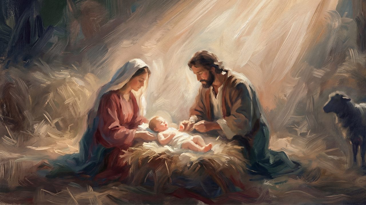 Nativity Scene Samsung Frame TV Art, Jesus Birth Screen Decor, Christian Religious Oil Painting
