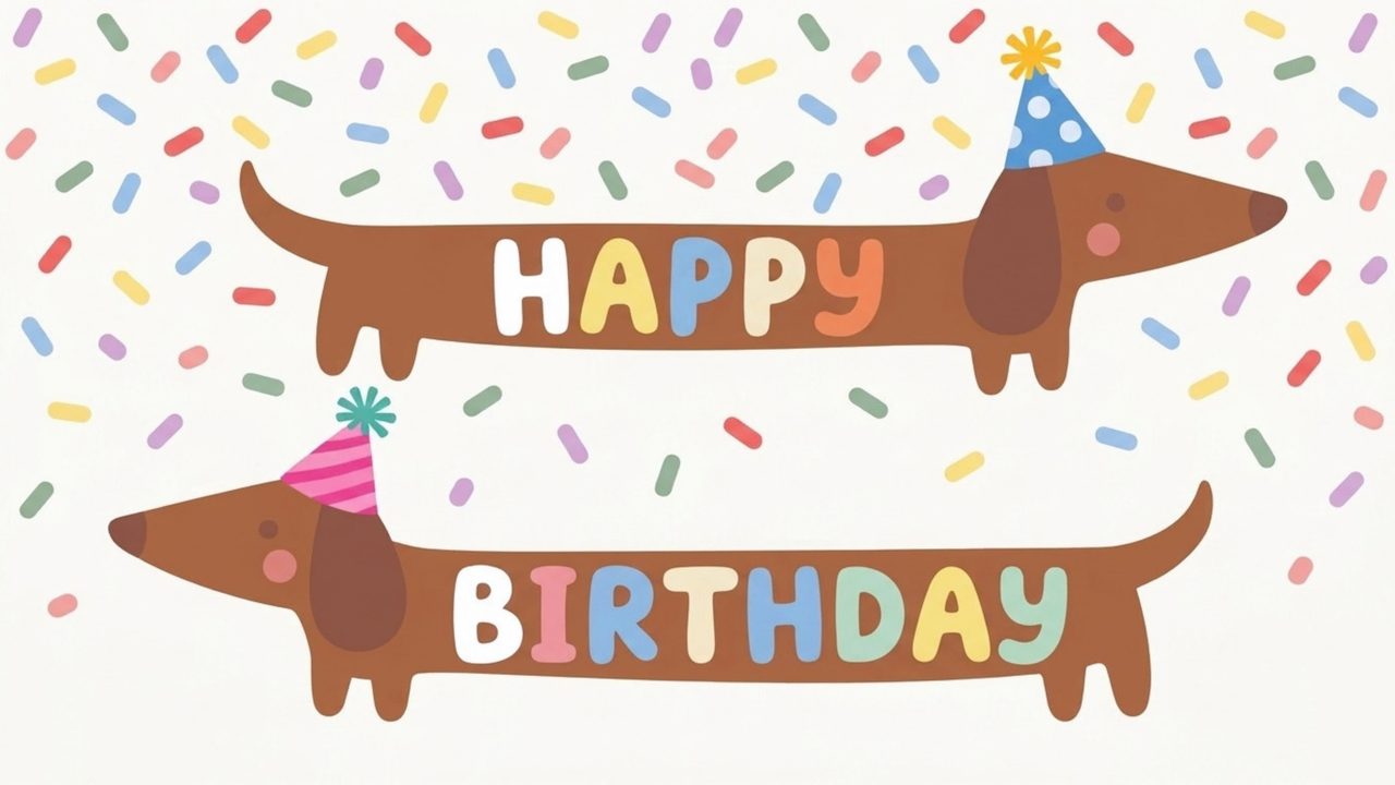 Happy Birthday Frame TV Art, Colorful Party TV Background (Dachshund Happy Birthday)