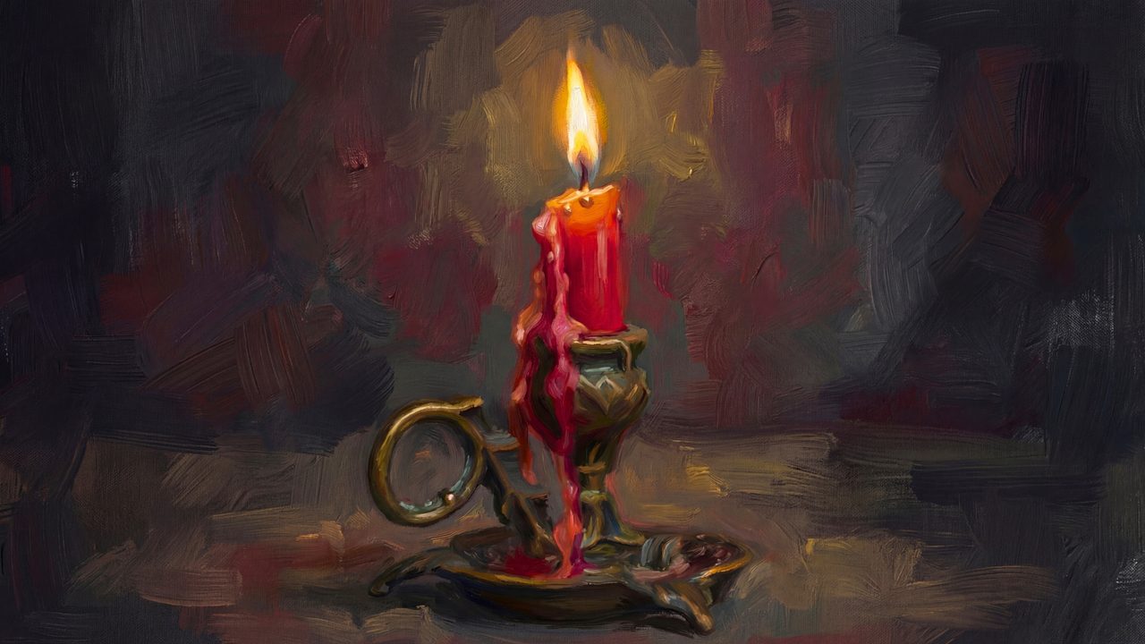 Valentine Frame TV Art, Romantic Vintage Oil Painting (Red Candle in Brass Holder)