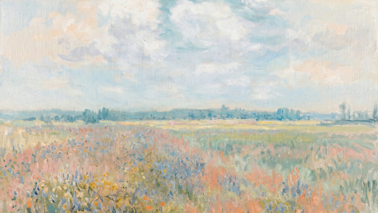 Summer Frame TV Art, Coastal Beach Oil Painting (Wildflower Marsh Landscape)