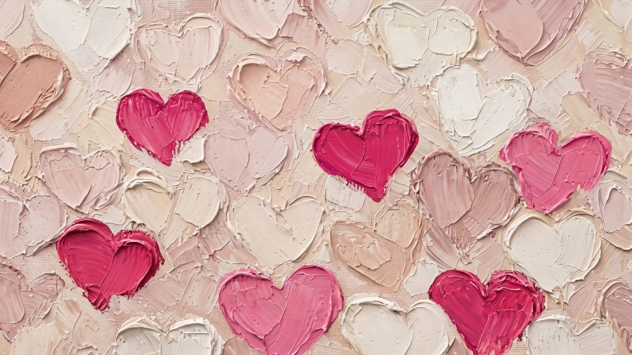 Valentine Frame TV Art, Romantic Vintage Oil Painting (Pink and Red Hearts)