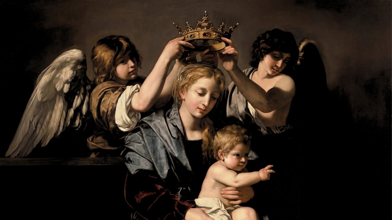 Dark Academia Frame TV Art, Moody Vintage Oil Painting (Angels Crowning Madonna and Child)