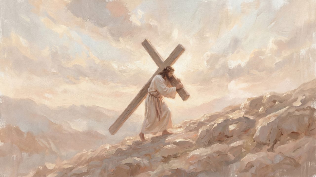 Christian Frame TV Art, Jesus Religious Oil Painting (Jesus Carrying the Cross)