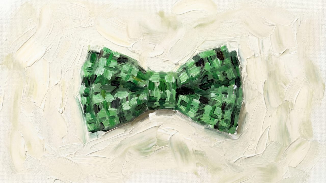 St. Patrick's Day Frame TV Art, Irish Clover Oil Painting (Green Plaid Bow Tie)