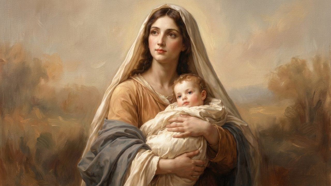 Christian Frame TV Art, Jesus Religious Oil Painting (Madonna Holding Baby Jesus)