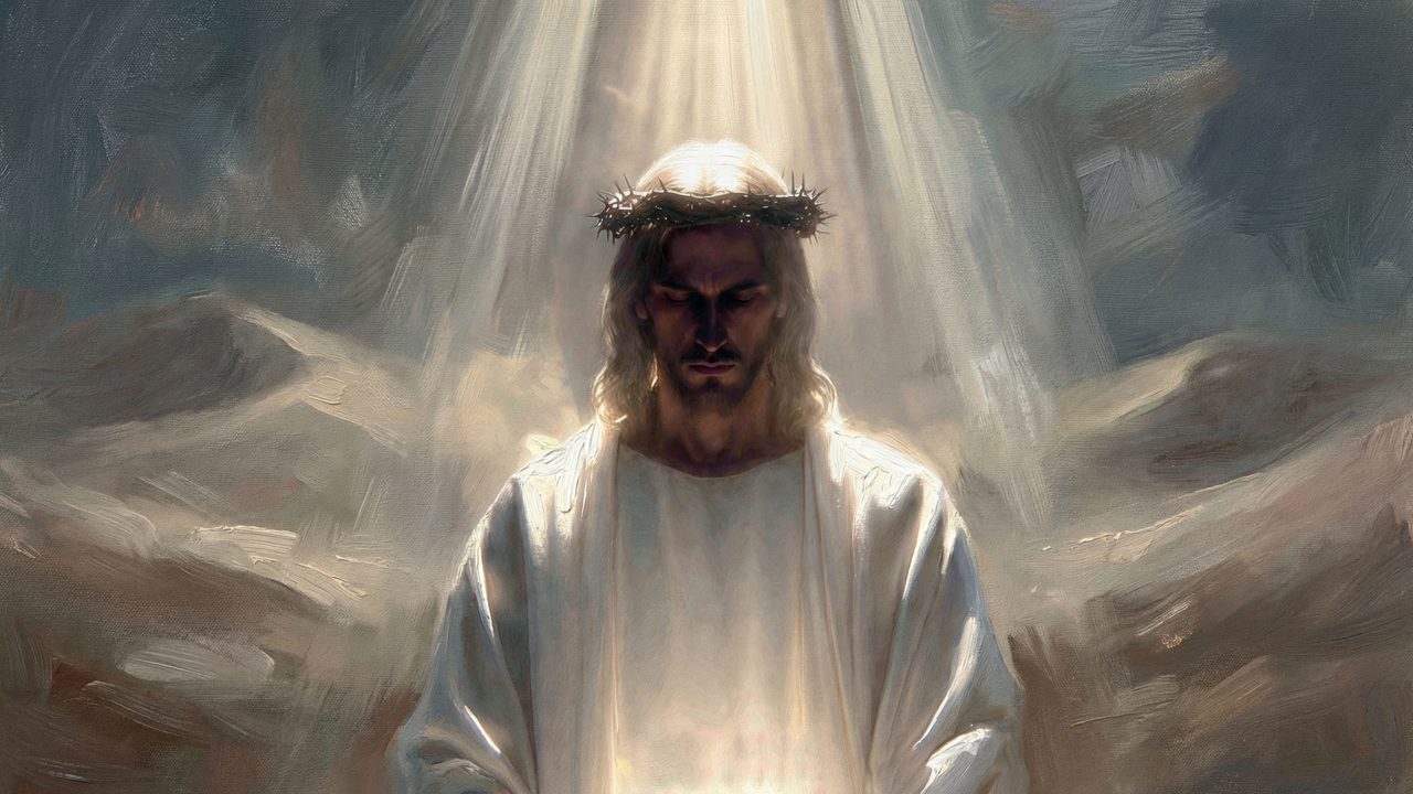 Jesus Crown of Thorns TV Art, Christ Under Divine Light Christian Oil Painting, Passion of Jesus Samsung Frame TV Art